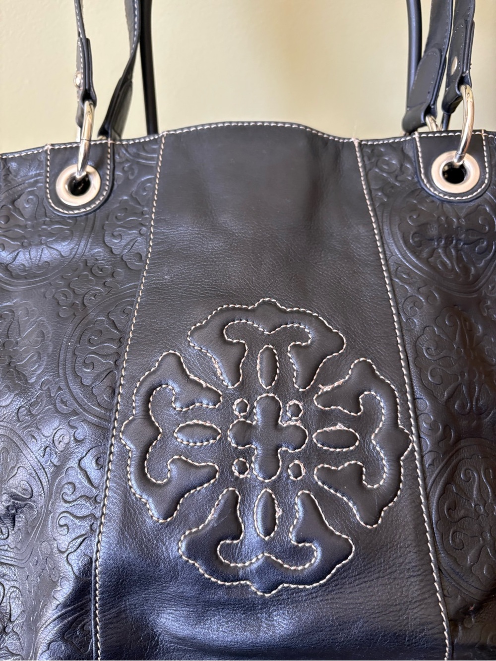 Black Embossed Leather Tote Bag—Spacious and Stylish